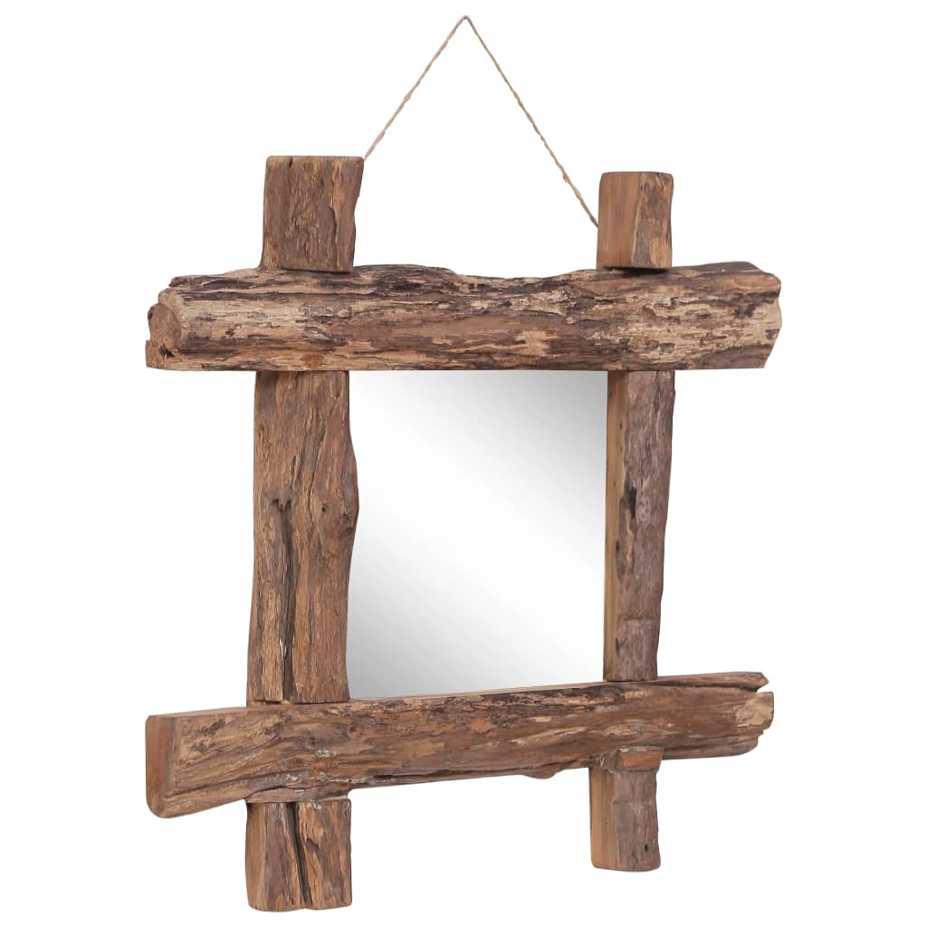 Miroir à bûches Naturel 50x50 cm bois de teck recyclé