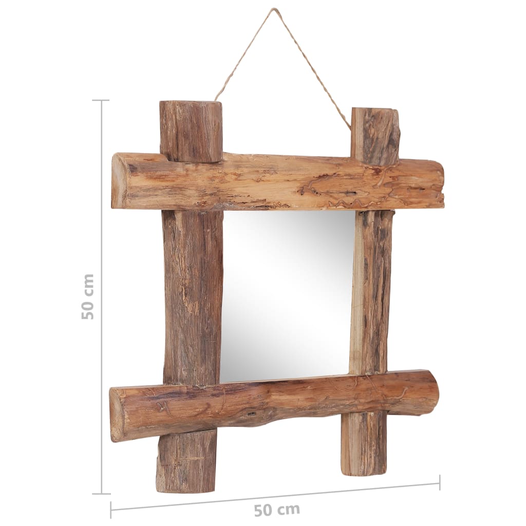 Miroir à bûches Naturel 50x50 cm bois de teck recyclé