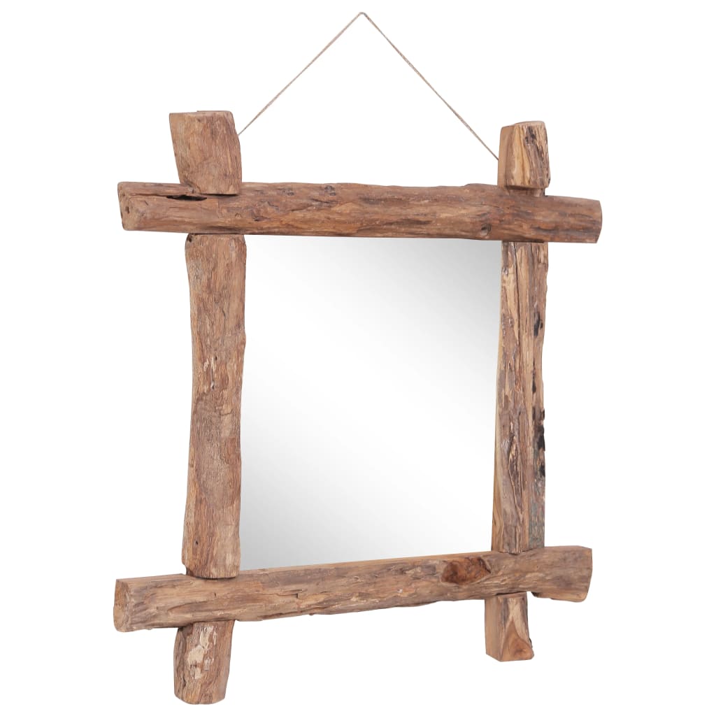 Miroir à bûches Naturel 70x70 cm bois de teck recyclé