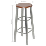 Tabourets de bar lot de 4 argenté et marron MDF