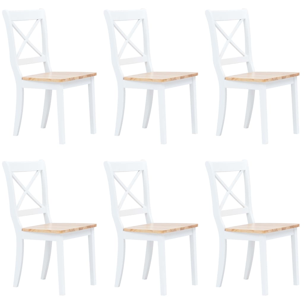 Chaises à manger lot de 6 blanc et bois clair bois hévéa massif