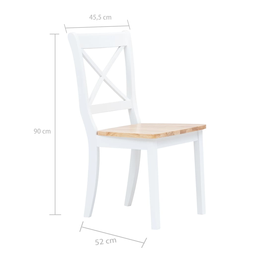 Chaises à manger lot de 6 blanc et bois clair bois hévéa massif