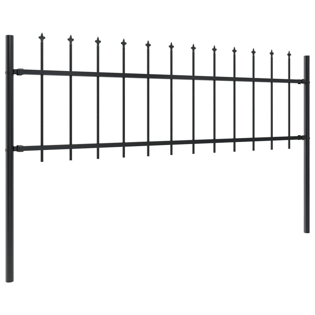 Garden Fence with Spear Top Steel 13.6 x 0.6 m Black