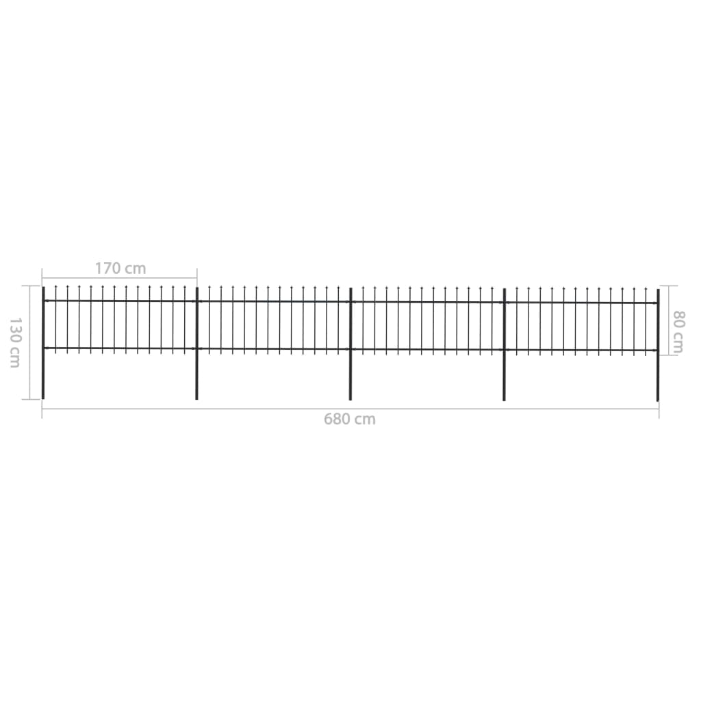 Gartenzaun mit Speerspitze Stahl 6,8x0,8 m Schwarz