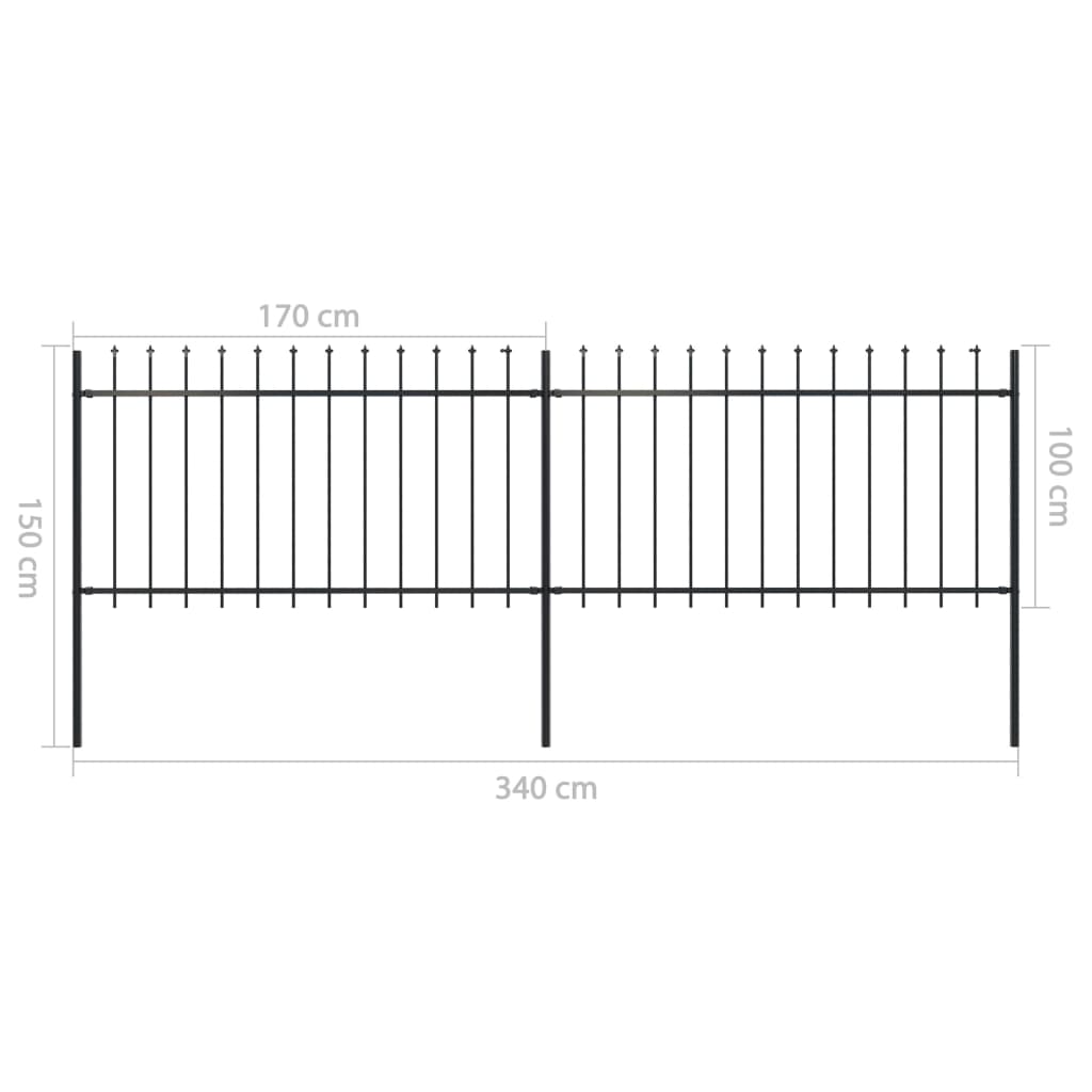 Garden Fence with Spear Top Steel 3.4 x 1 m Black