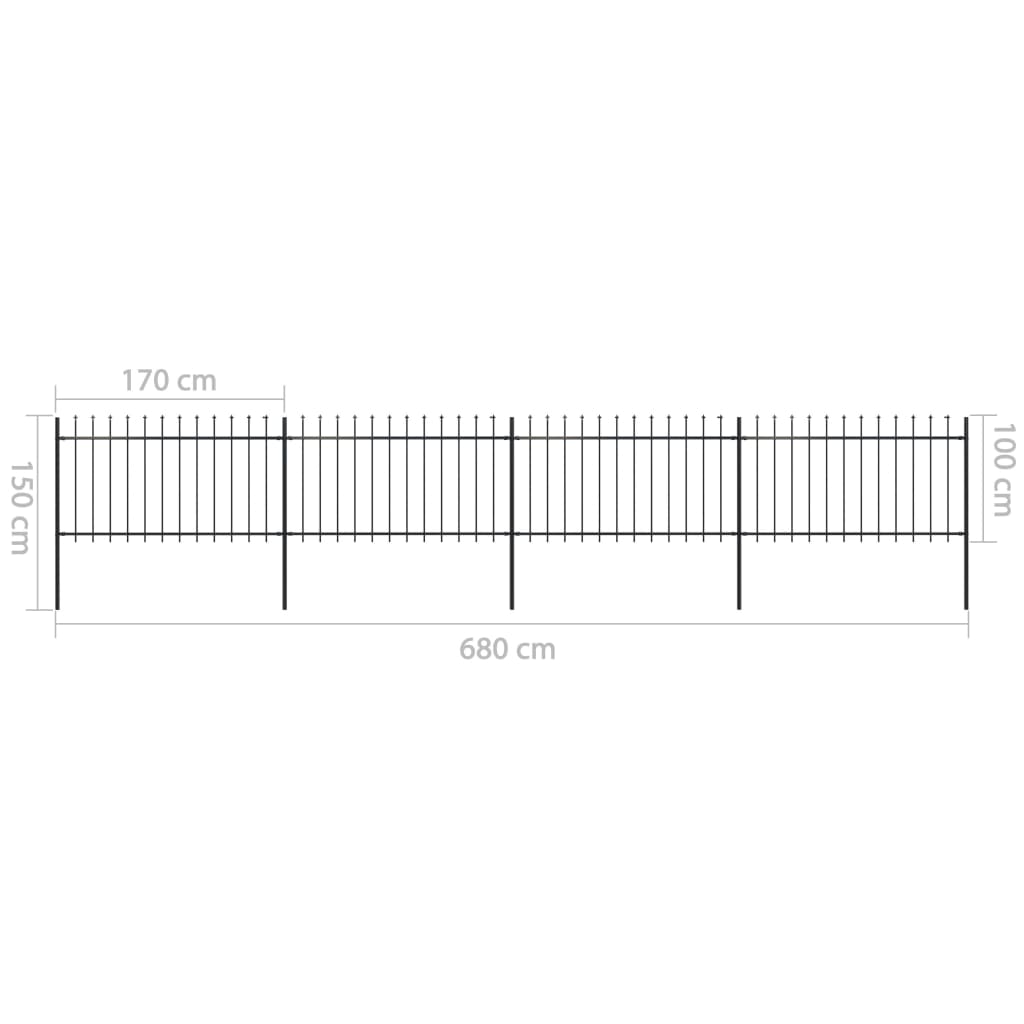 Gartenzaun mit Speerspitze, Stahl, 6,8 x 1 m, Schwarz