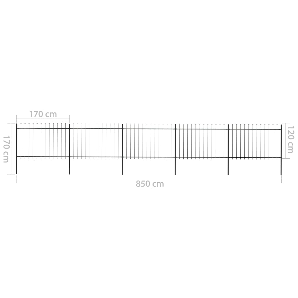 Gartenzaun mit Speerspitze, Stahl, 8,5 x 1,2 m, Schwarz