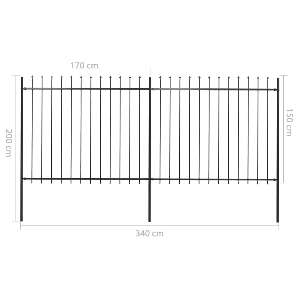 Garden Fence with Spear Top Steel 3.4 x 1.5 m Black