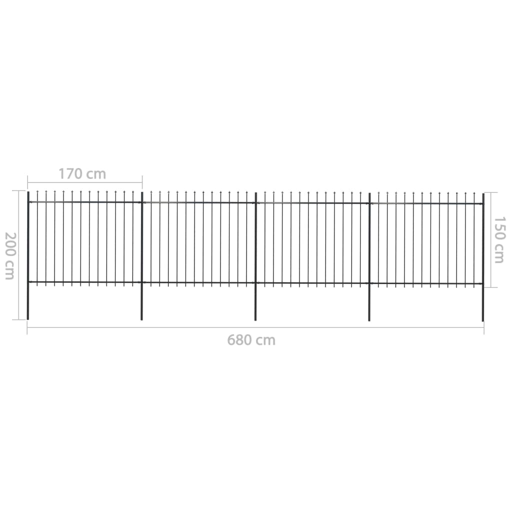 Gartenzaun mit Speerspitze, Stahl, 6,8 x 1,5 m, Schwarz