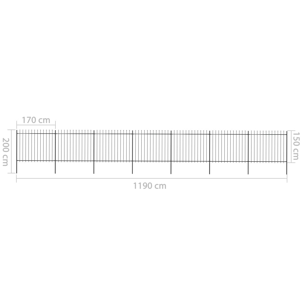 Garden Fence with Spear Top Steel 11.9 x 1.5 m Black