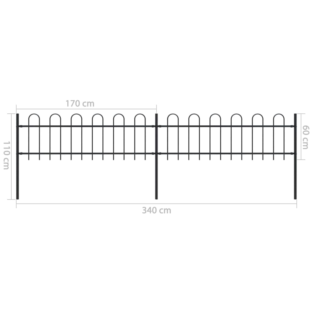 Garden Fence with Hoop Top Steel 3.4 x 0.6m Black