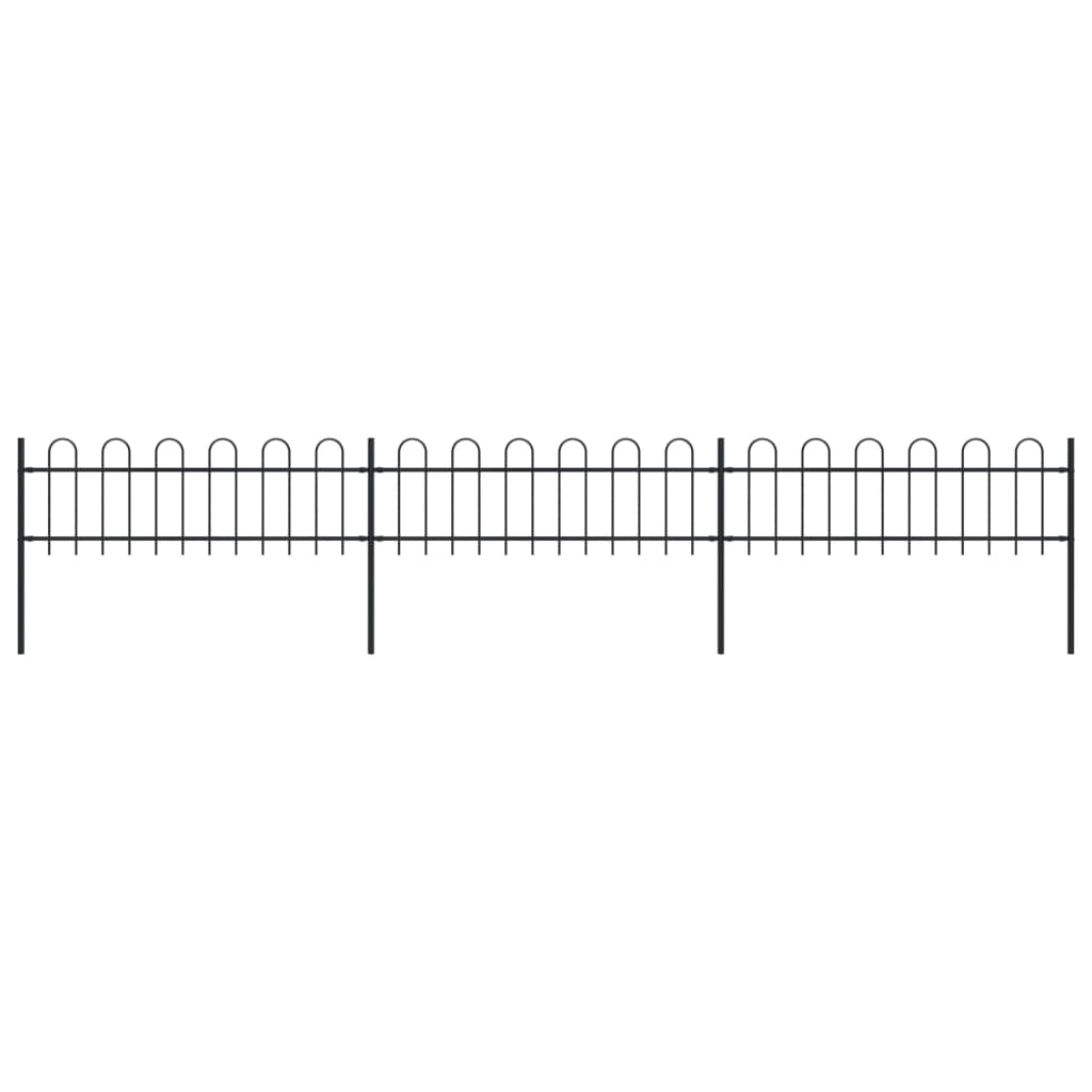 Garden Fence with Hoop Top Steel 5.1 x 0.6 m Black