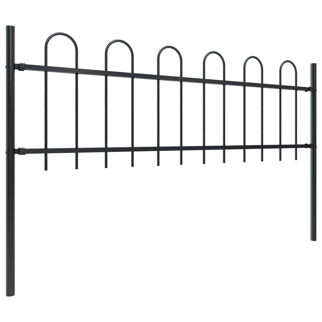 Garden Fence with Hoop Top Steel 5.1 x 0.6 m Black