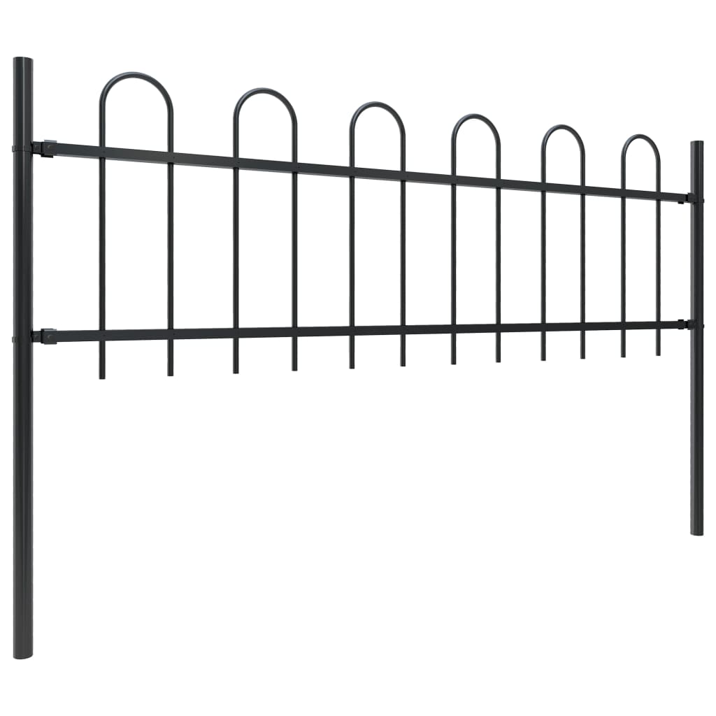 Garden Fence with Hoop Top Steel 6.8 x 0.6 m Black