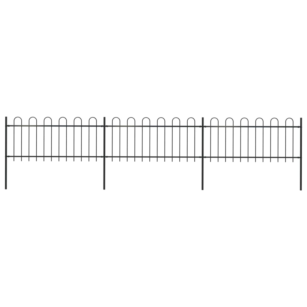 Garden Fence with Hoop Top Steel 5.1 x 0.8 m Black