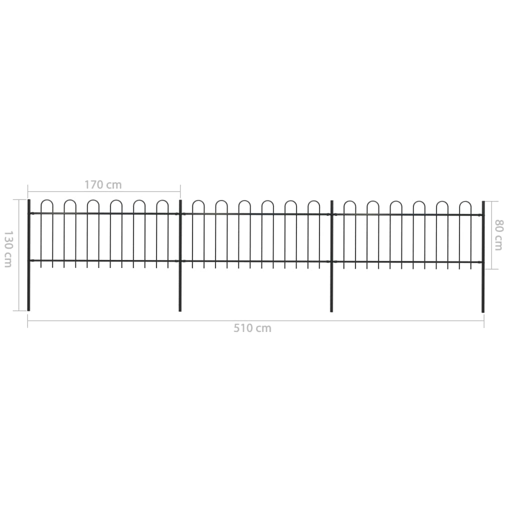 Garden Fence with Hoop Top Steel 5.1 x 0.8 m Black