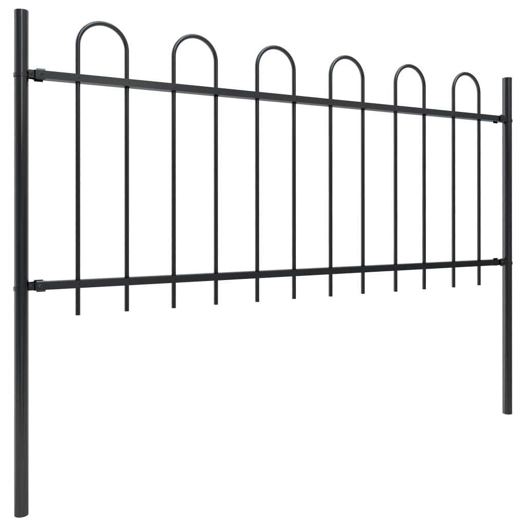 Garden Fence with Hoop Top Steel 6.8 x 0.8 m Black