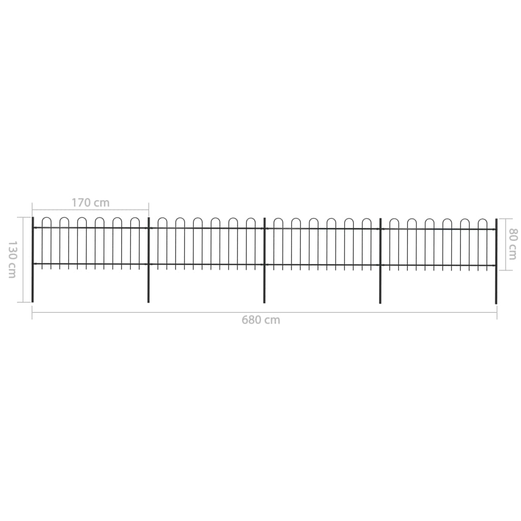 Garden Fence with Hoop Top Steel 6.8 x 0.8 m Black