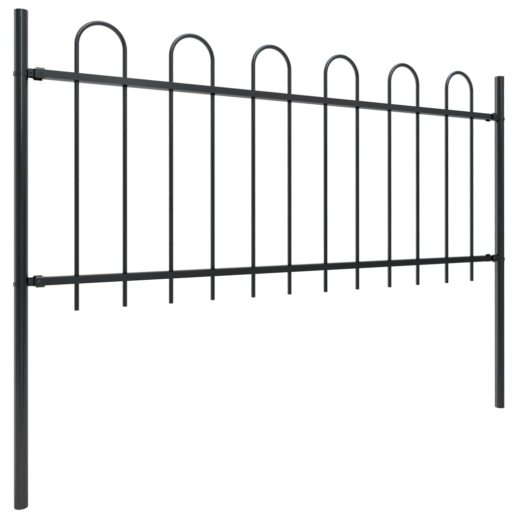 Garden fence with hoop top Steel 15.3x0.8 m Black