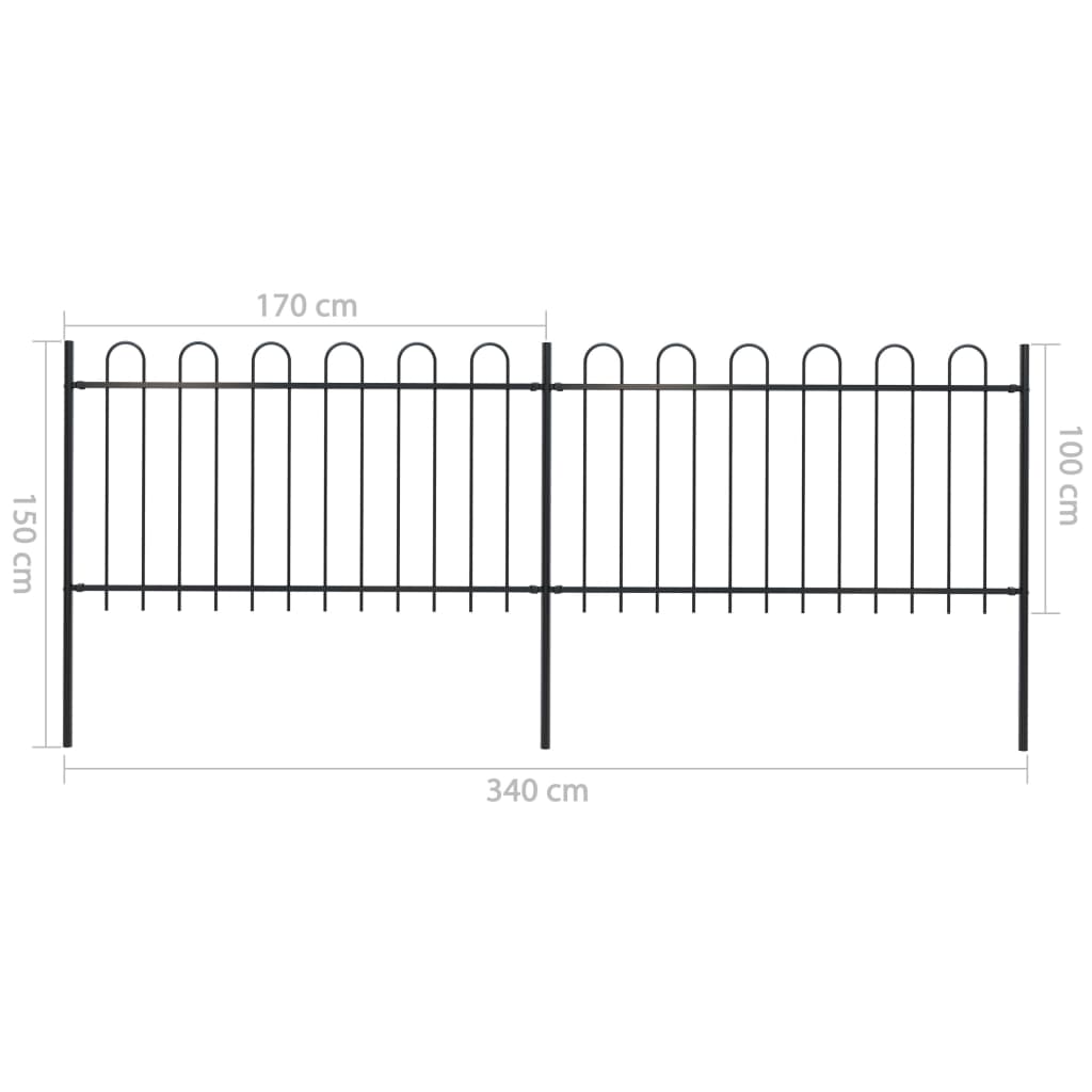 Clôture de jardin avec dessus en cerceau Acier 3,4 x 1 m Noir