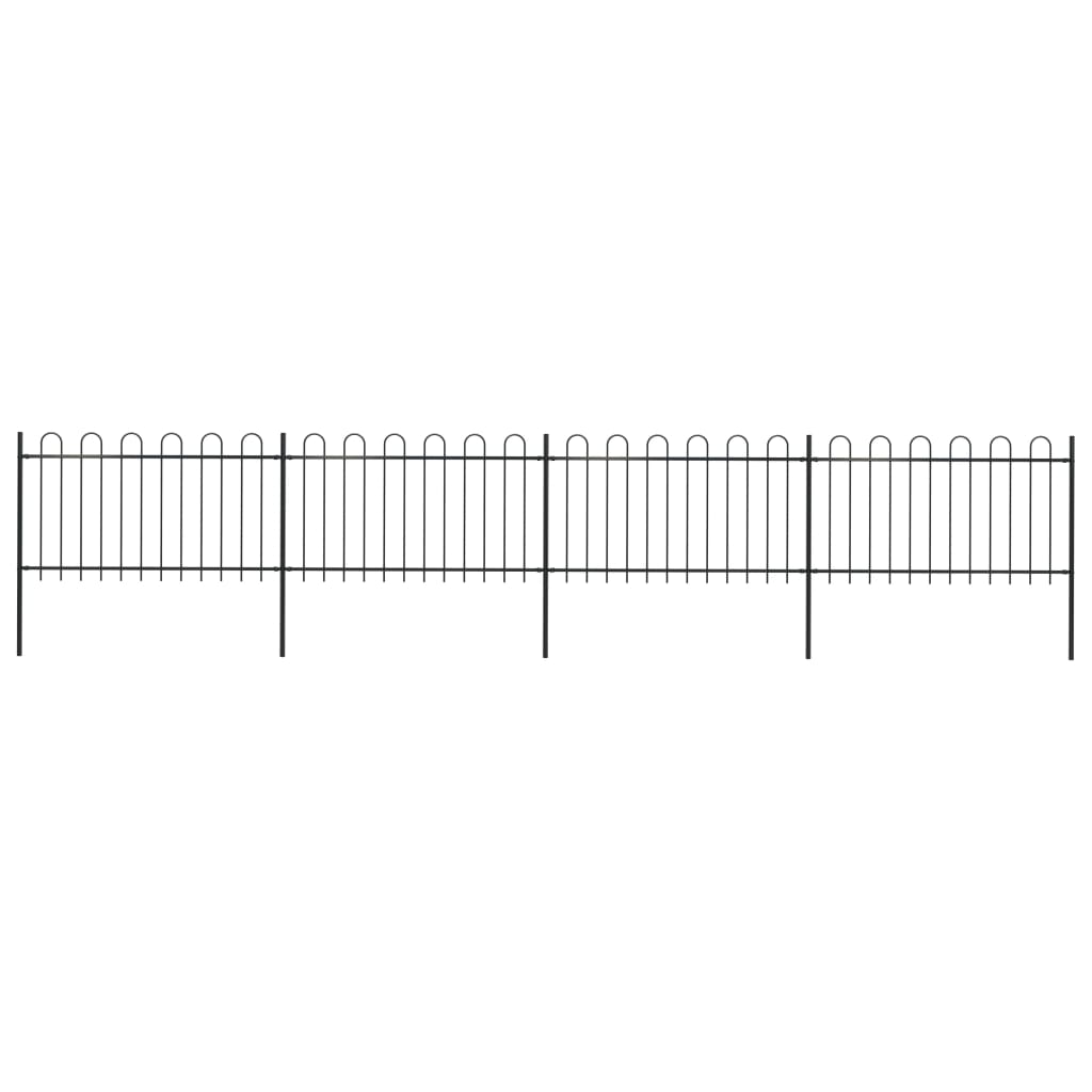 Garden Fence with Hoop Top Steel 6.8 x 1m Black