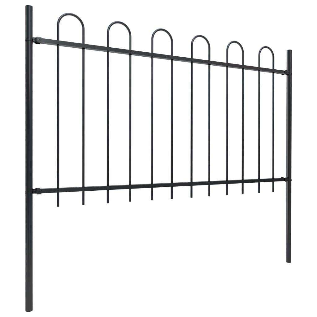 Garden Fence with Hoop Top Steel 6.8 x 1m Black