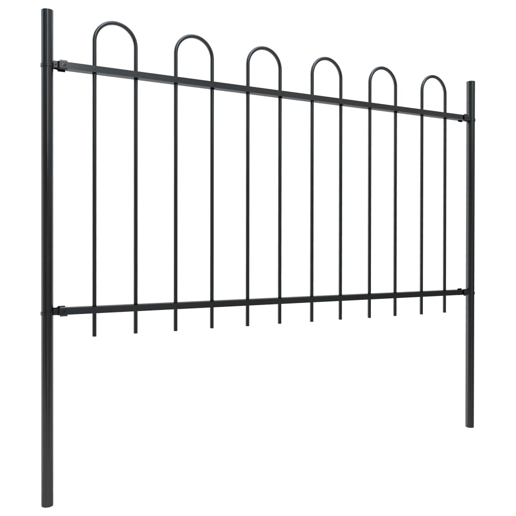 Garden Fence with Hoop Top Steel 8.5 x 1 m Black