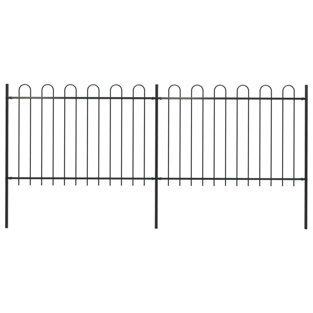 Garden Fence with Hoop Top Steel 3.4 x 1.2m Black