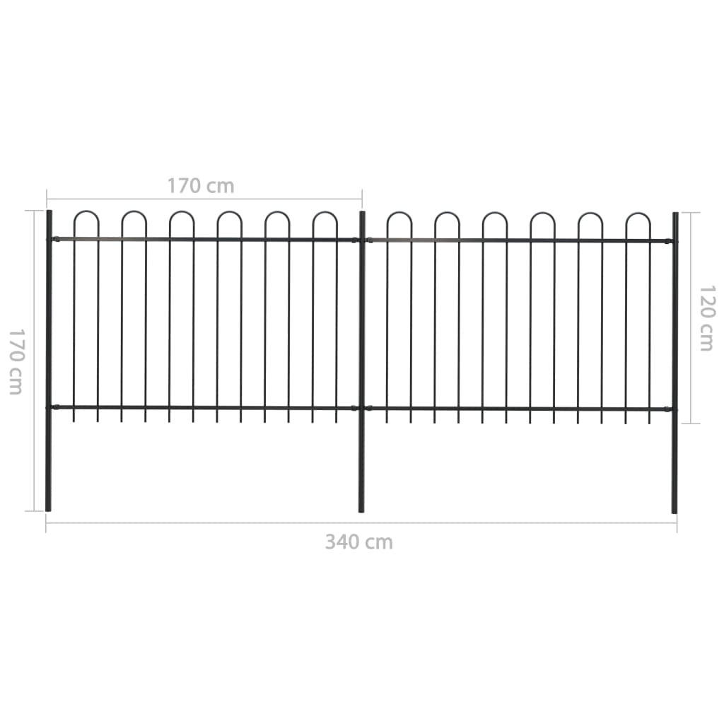 Garden Fence with Hoop Top Steel 3.4 x 1.2m Black