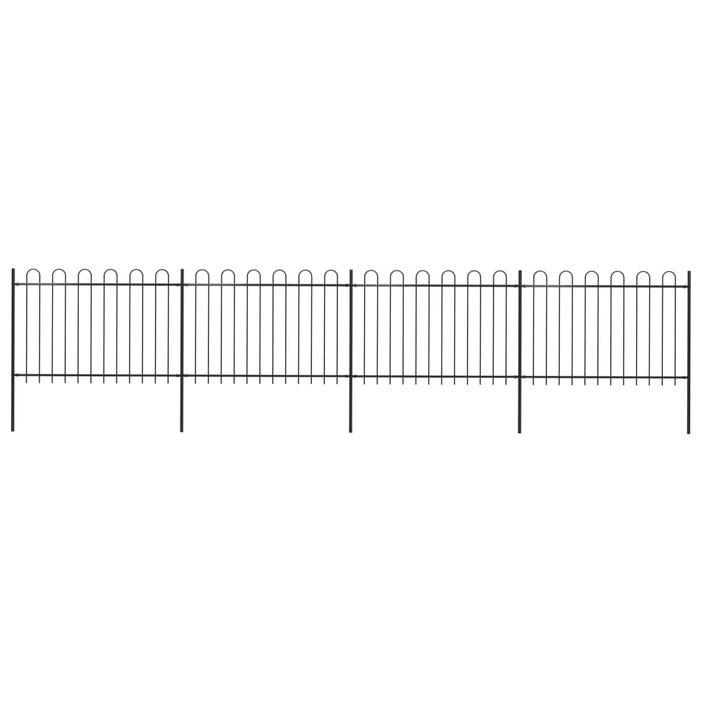 Garden Fence with Hoop Top Steel 6.8 x 1.2m Black