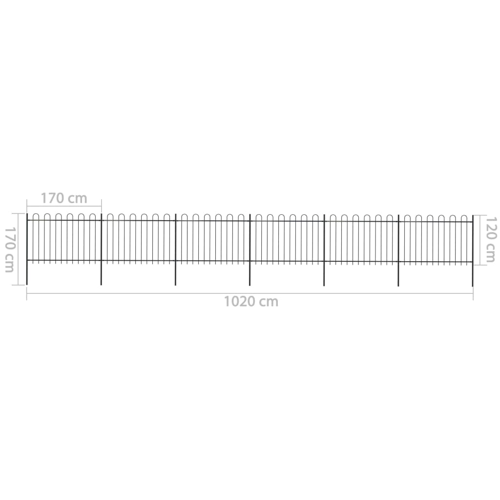 Clôture de jardin avec dessus en cerceau Acier 10,2x1,2 m Noir