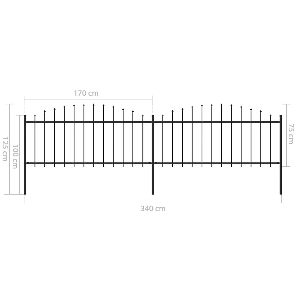 Spear Top Garden Fence Steel (0.5-0.75)x3.4m Black