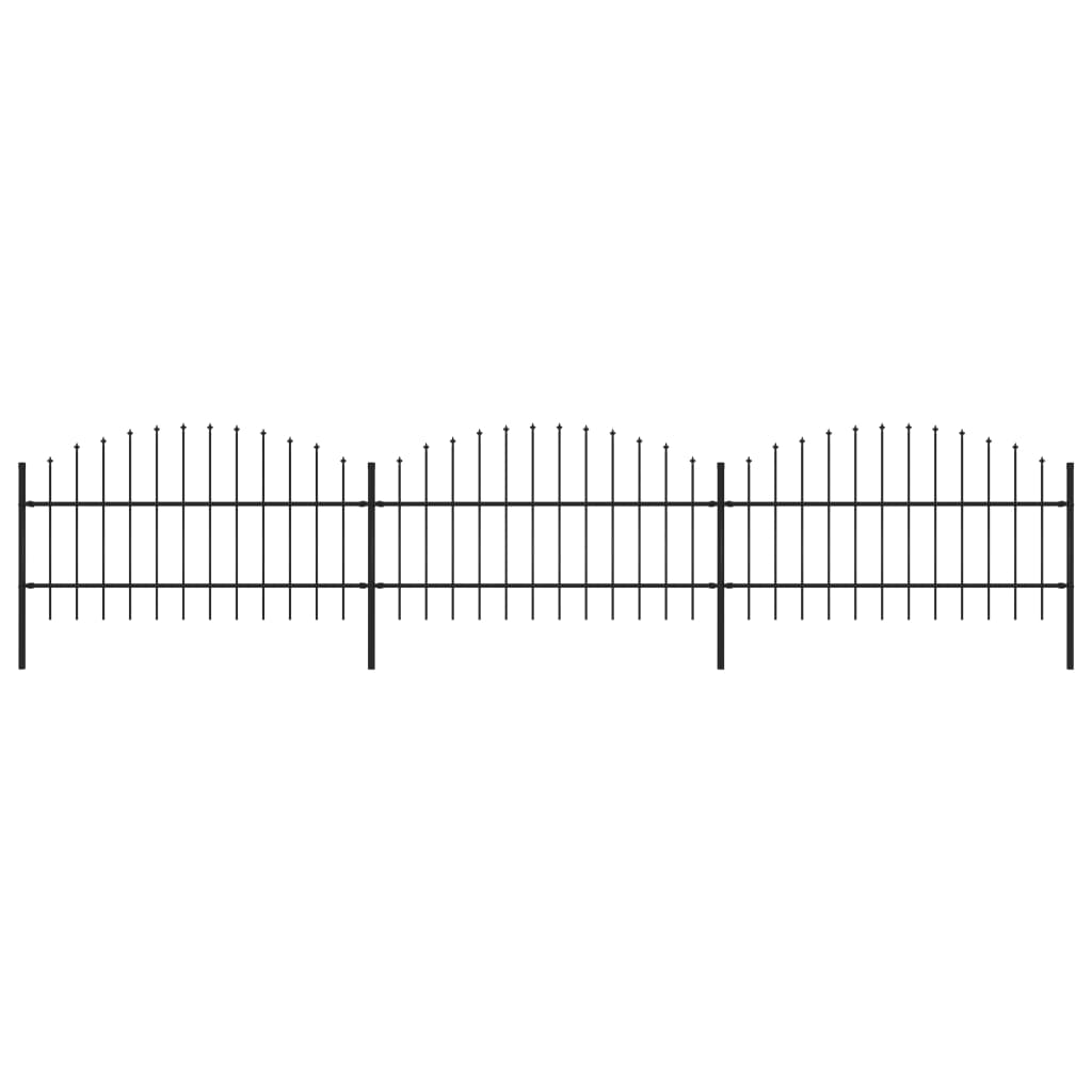 Clôture de jardin à dessus en lance Acier (0,75-1)x5,1 m Noir