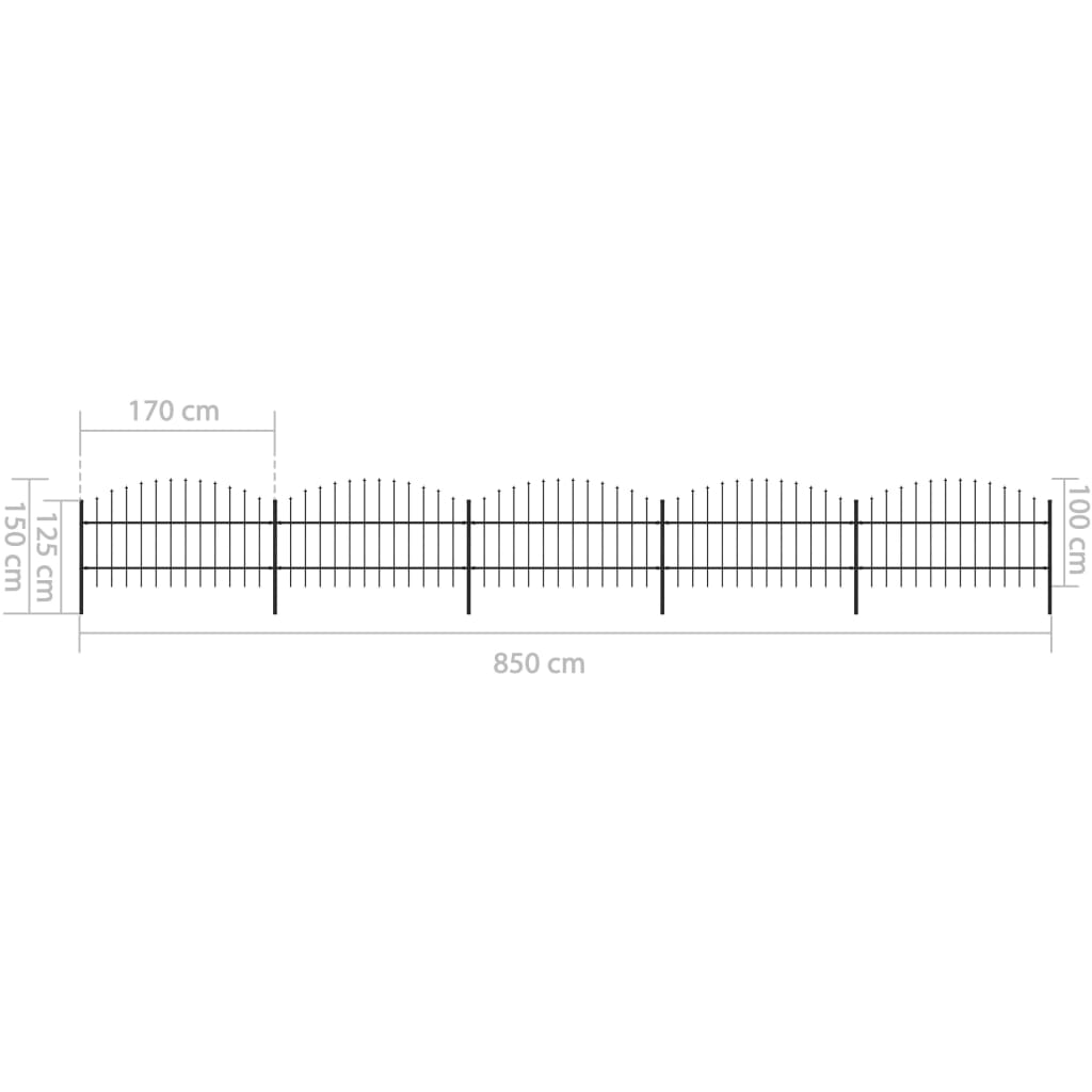 Clôture de jardin à dessus en lance Acier (0,75-1)x8,5 m Noir