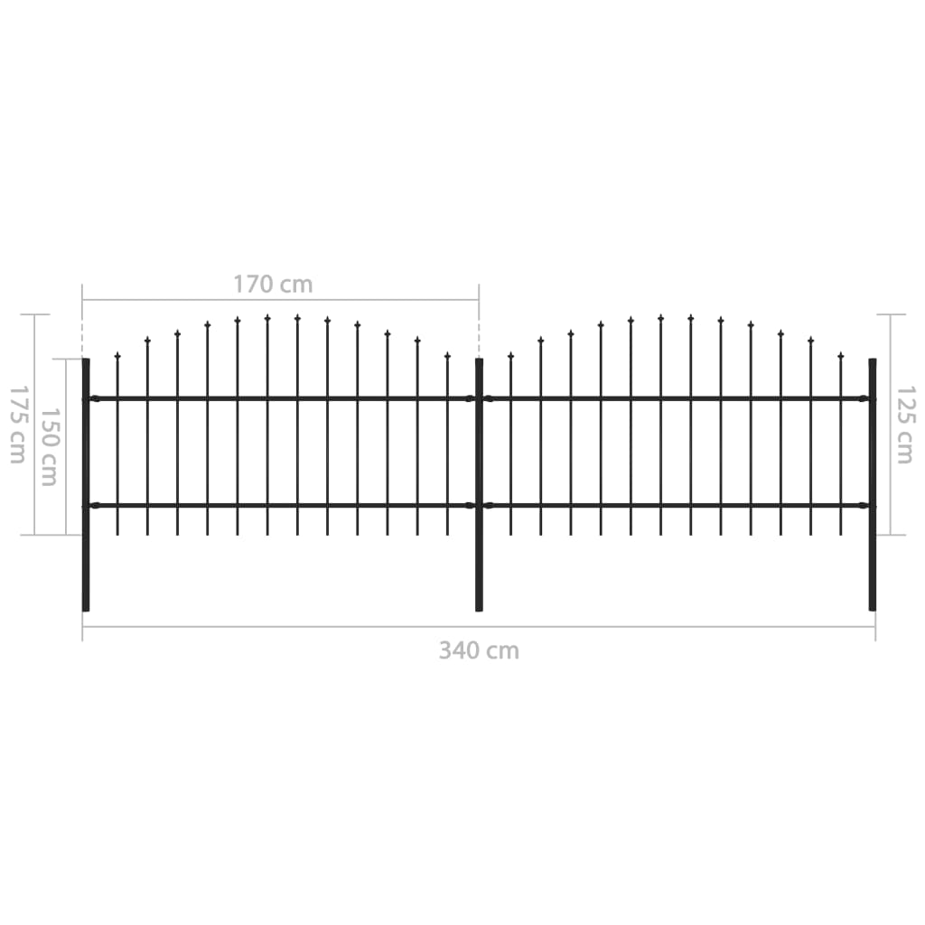 Clôture de jardin à dessus en lance Acier (1-1,25)x3,4 m Noir