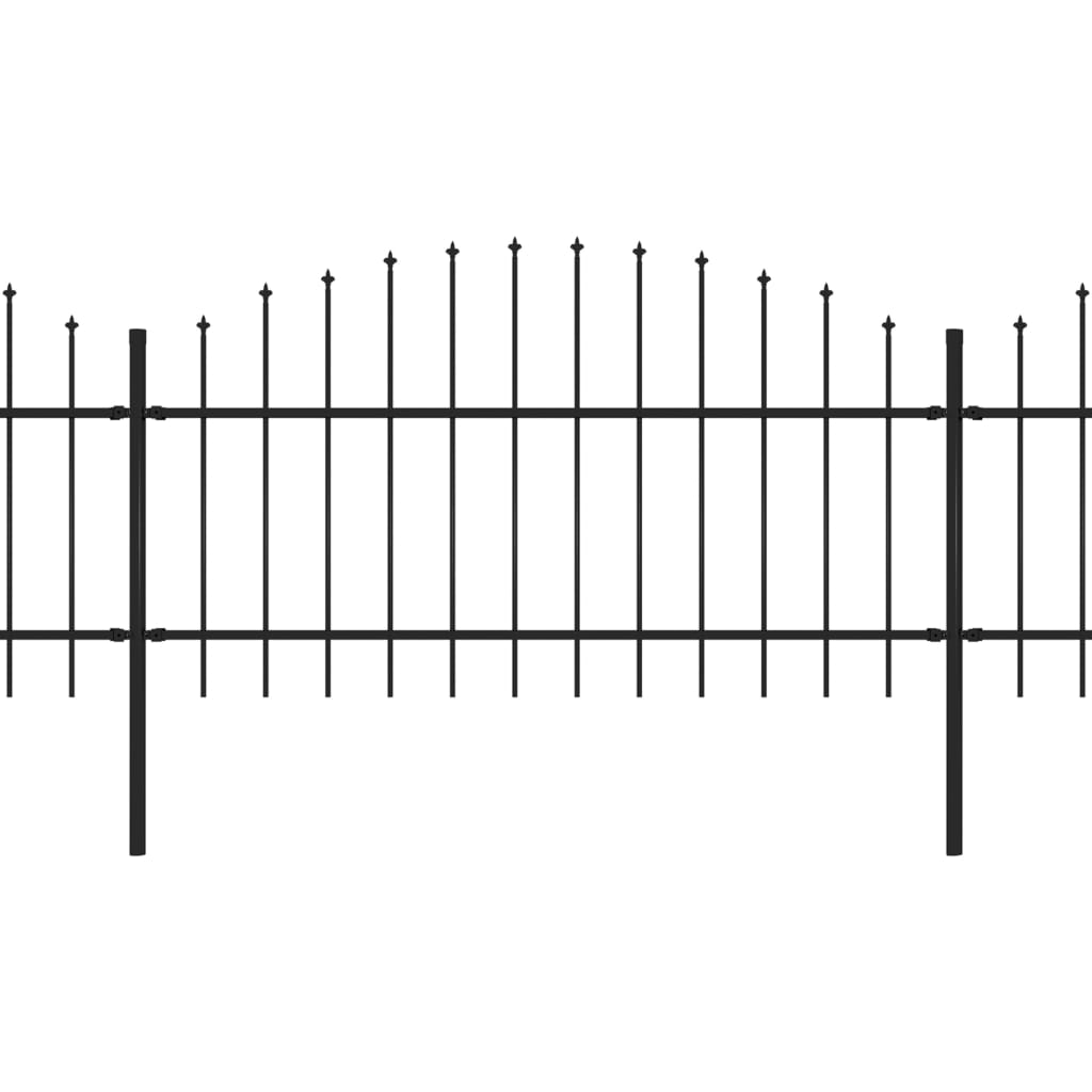 Clôture de jardin à dessus en lance Acier (1-1,25)x10,2 m Noir