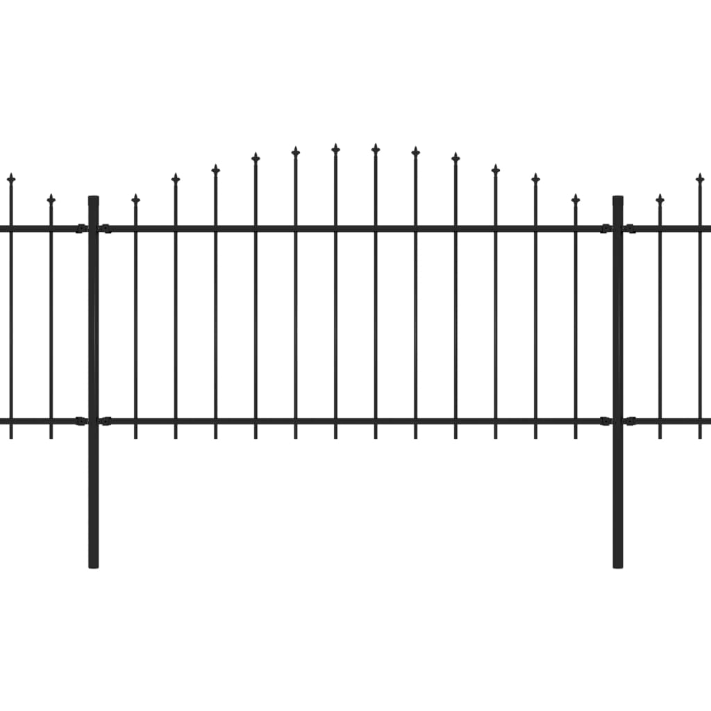 Clôture de jardin à dessus en lance Acier (1,25-1,5)x5,1 m Noir