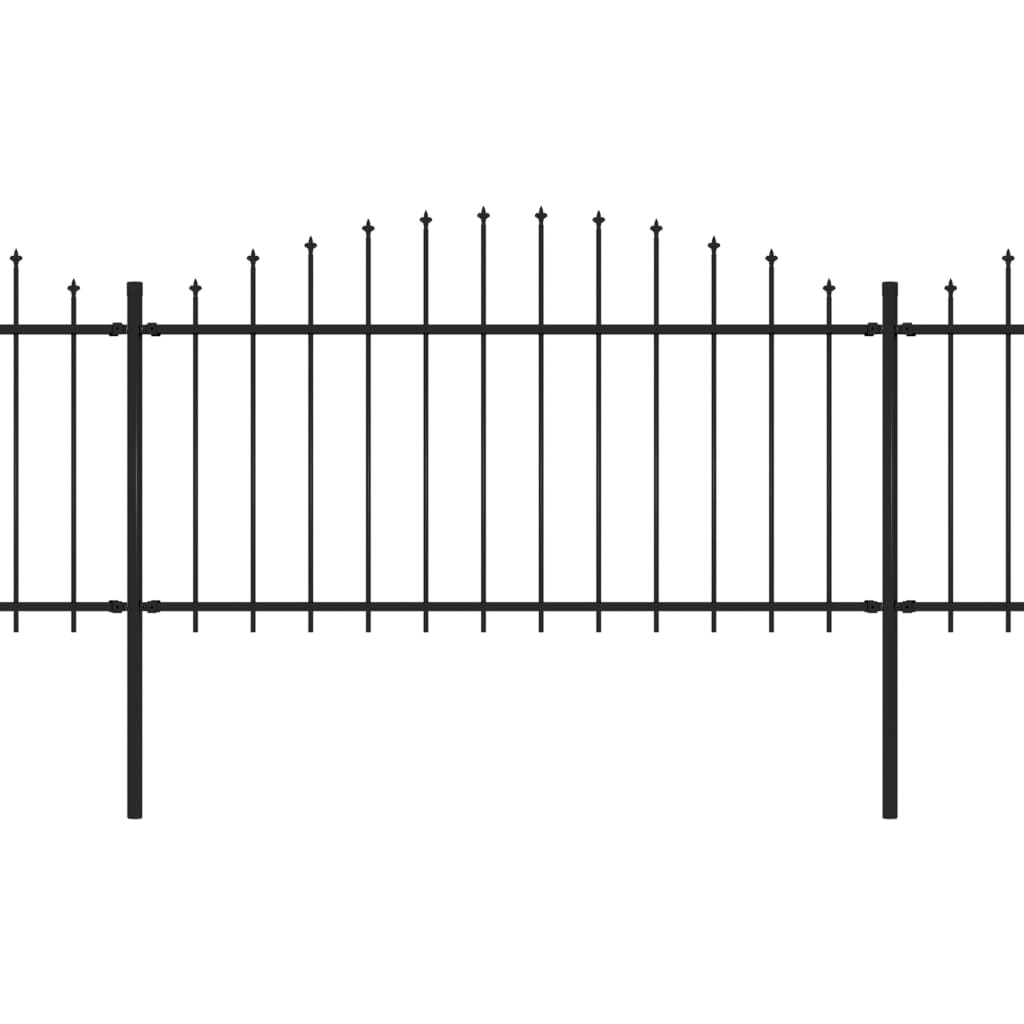 Clôture de jardin à dessus en lance Acier (1,25-1,5)x6,8 m Noir