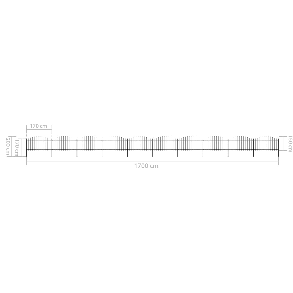 Clôture de jardin à dessus en lance Acier (1,25-1,5)x17 m Noir