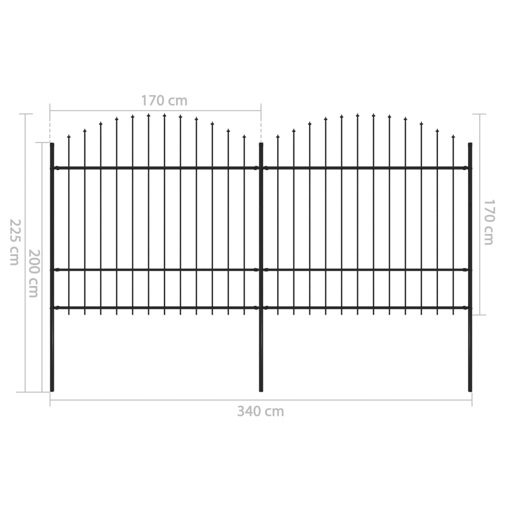 Clôture de jardin à dessus en lance Acier (1,5-1,75)x3,4 m Noir