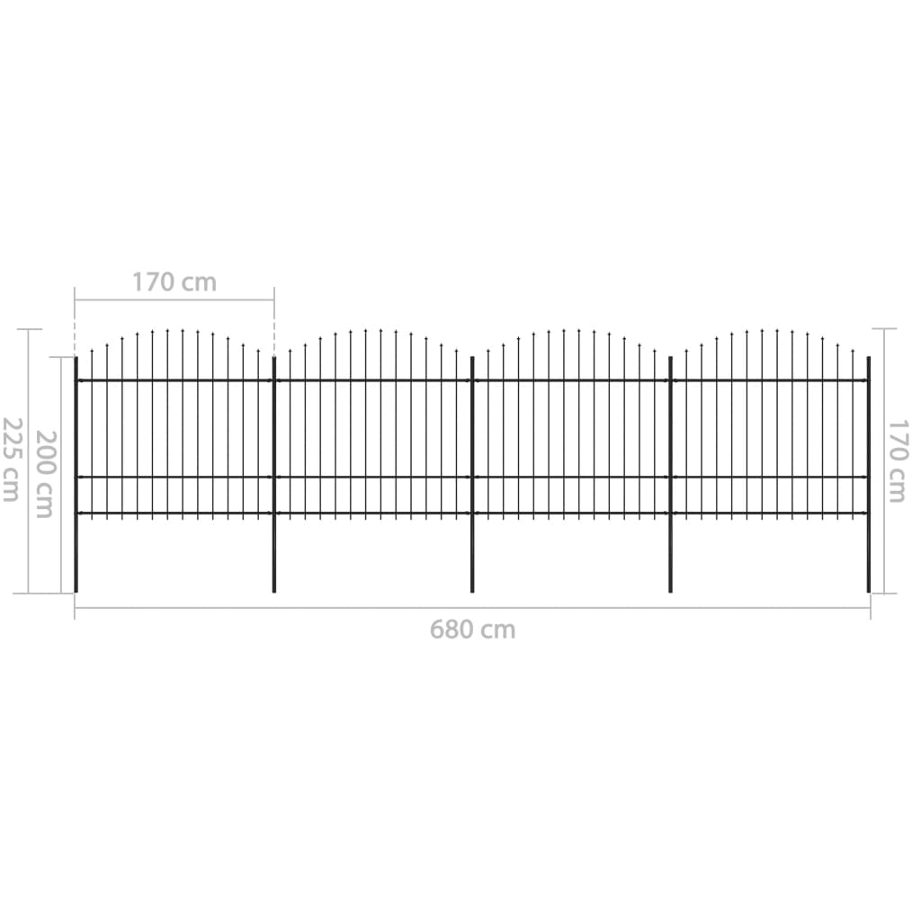 Clôture de jardin à dessus en lance Acier (1,5-1,75)x6,8 m Noir