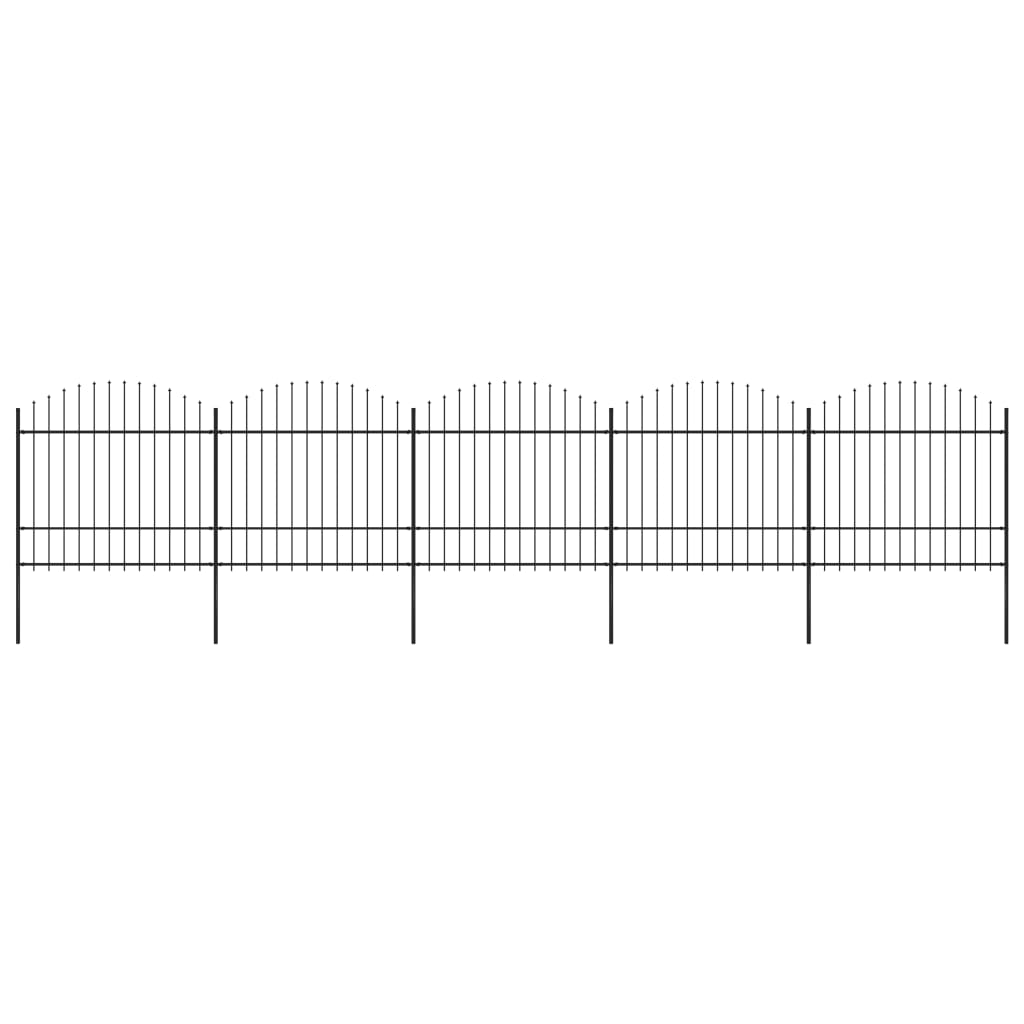 Clôture de jardin à dessus en lance Acier (1,5-1,75)x8,5 m Noir