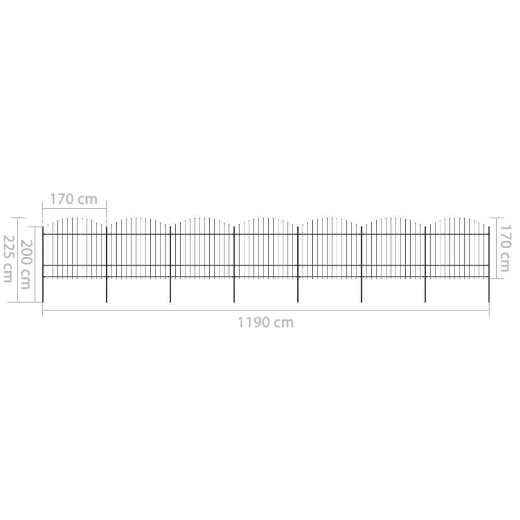 Clôture de jardin à dessus en lance Acier (1,5-1,75)x11,9m Noir