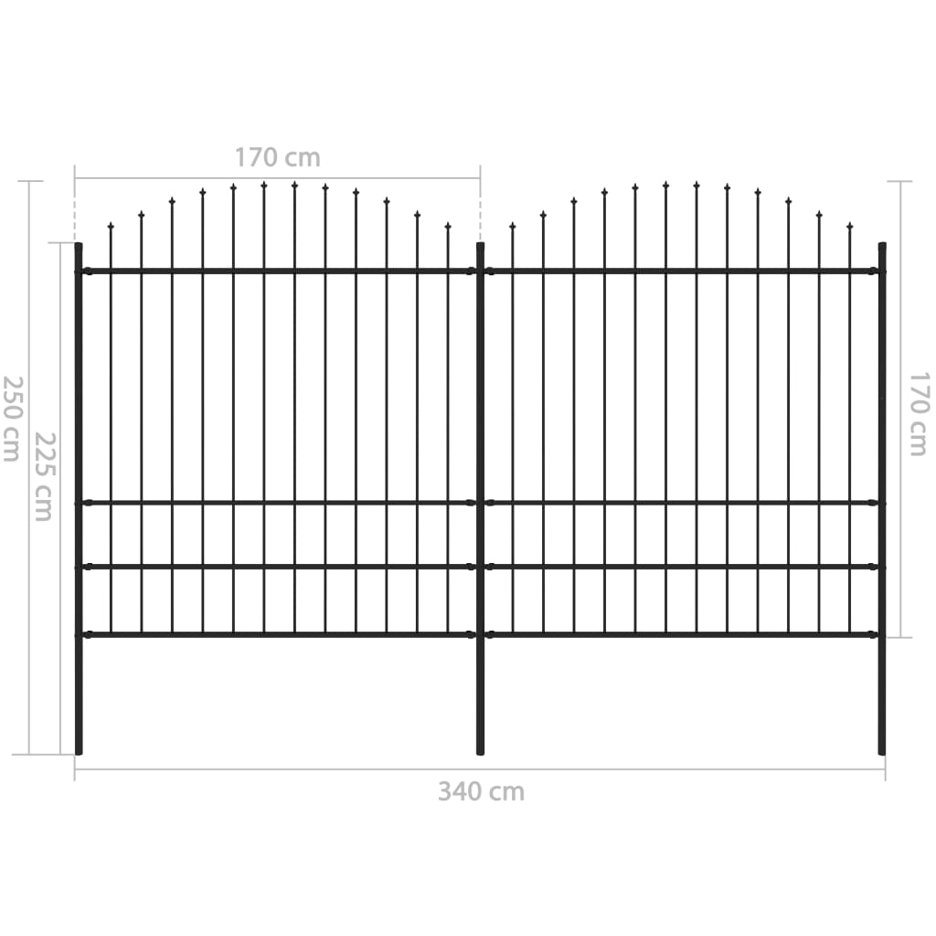 Spear Top Garden Fence Steel (1.75-2)x3.4m Black