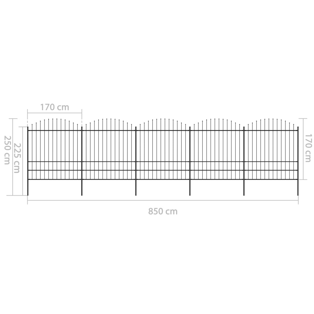 Spear Top Garden Fence Steel (1.75-2)x8.5m Black