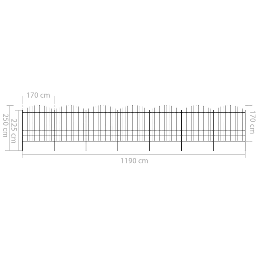 Clôture de jardin à dessus en lance Acier (1,75-2)x11,9 m Noir