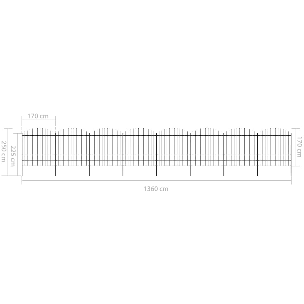 Clôture de jardin à dessus en lance Acier (1,75-2)x13,6 m Noir