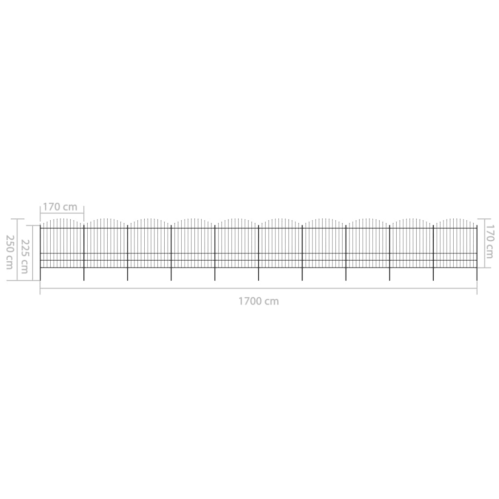 Clôture de jardin à dessus en lance Acier (1,75-2)x17 m Noir