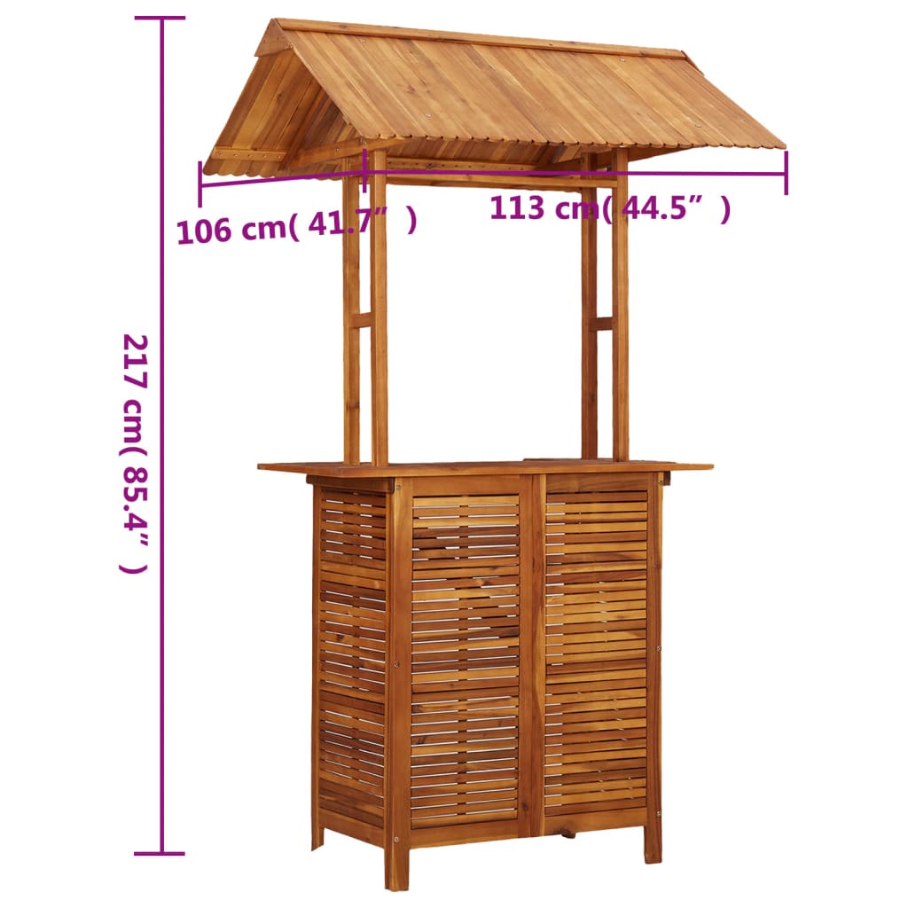 Table de bar d'extérieur avec toit 113x106x217 cm Bois d'acacia