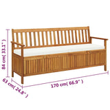 Banc de rangement avec coussin 170 cm Bois d'acacia solide